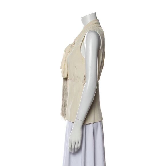 Derek Lam Cream Silk Sleeveless Fringe Tie Blouse Top Size 4 IT 40 - Picture 4 of 13